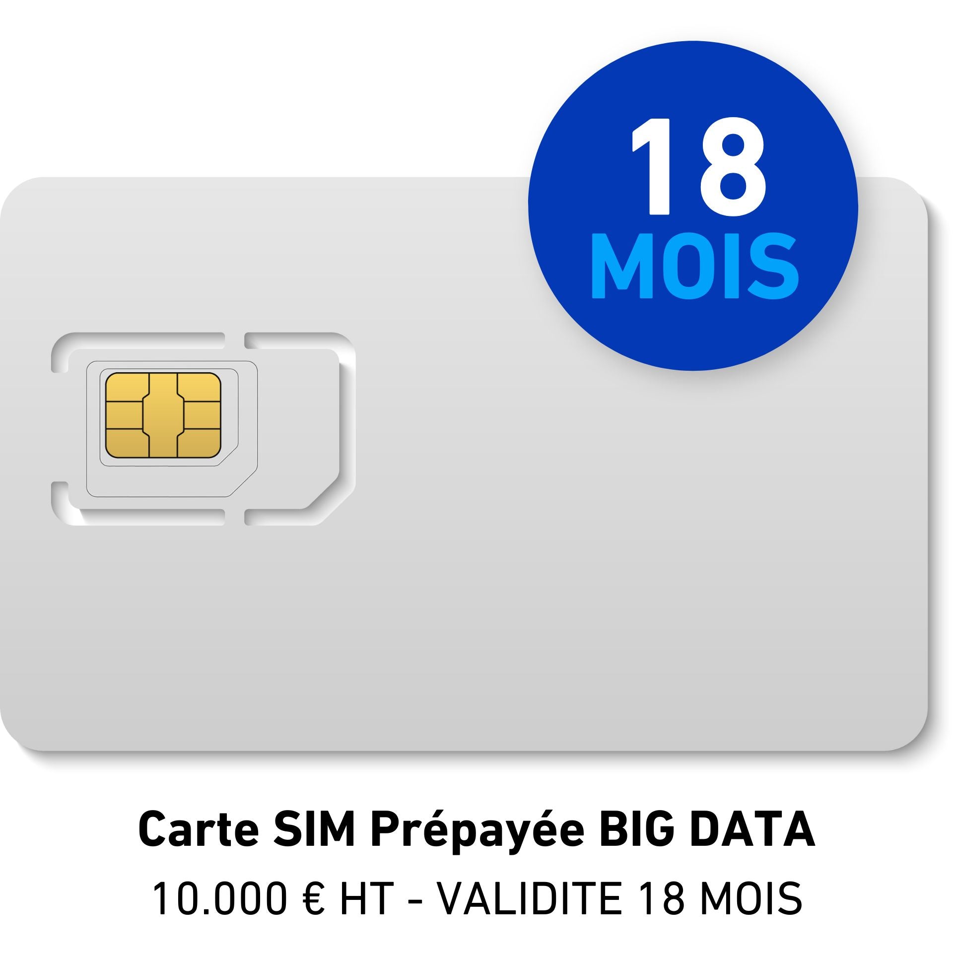 Carte SIM Prépayée BIG DATA 10.000 € HT VALIDITE 18 MOIS
