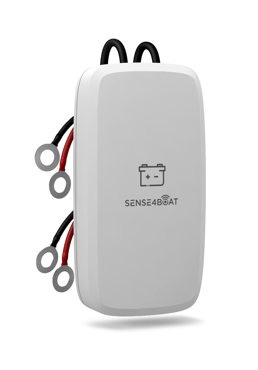 Capteur de batterie Sense4Boat IP67 avec câbles rouge et noir et cosses — surveillance tension 12V/24V pour bateau à quai et voilier