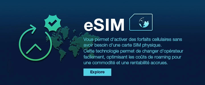 Illustration d'une carte eSIM avec une carte du monde, symbolisant la connectivité mobile sans carte SIM physique pour les voyageurs.