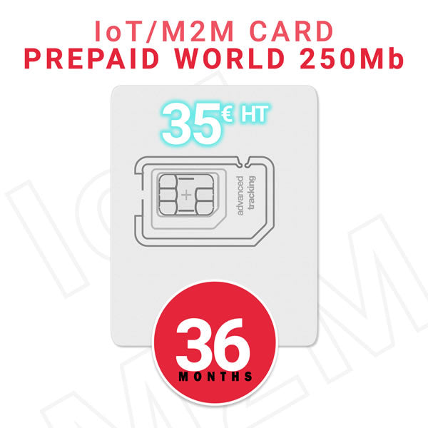 Carte SIM Prépayée IoT/M2M Monde - 35 € HT - 250Mb data - Validité 36