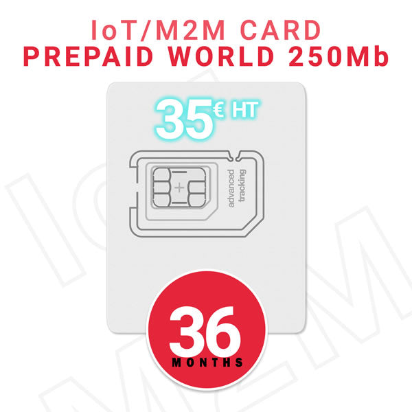 Carte SIM Prépayée IoT/M2M Monde - 35 € HT - 250Mb data - Validité 36 MOIS