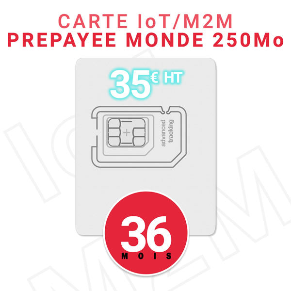 Carte SIM Prépayée IoT/M2M Monde - 35 € HT - 250Mb data - Validité 36 MOIS